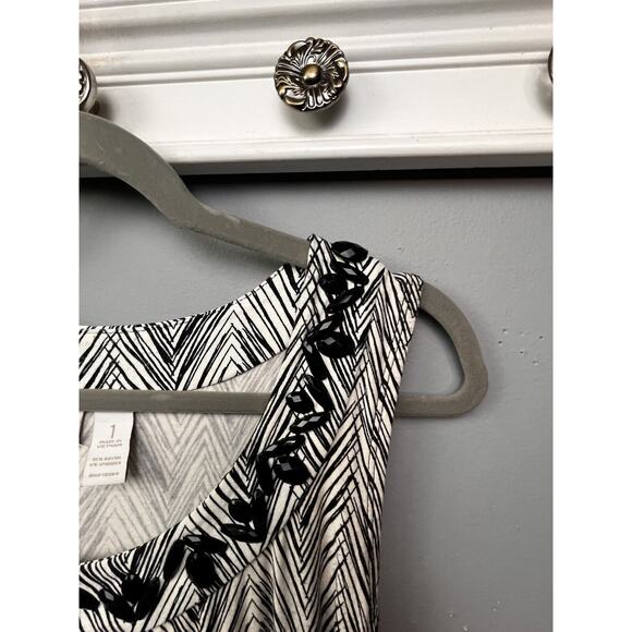 Chico's Sleeveless Maxi Dress Womens Size 1 Small Black White Embellished Tank - Picture 5 of 7